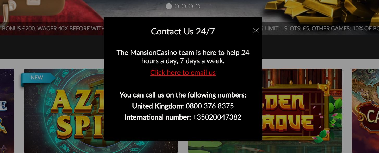 Mansion Casino has specialized technical support.
